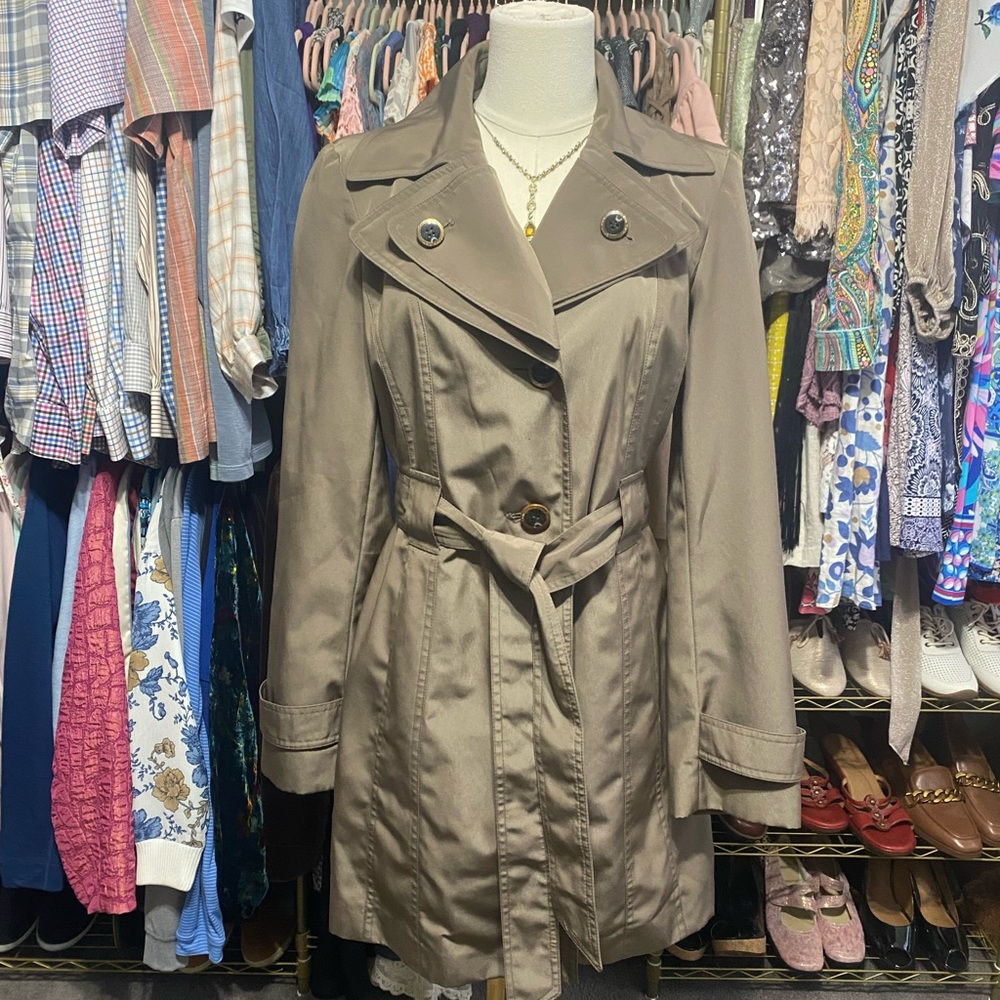 Calvin Klein Tan Belted Trench Coat Jacket Size Small